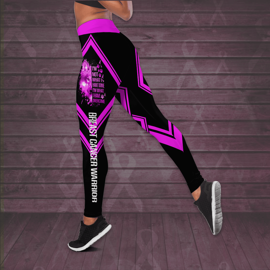 Breast Cancer Awareness 'I'm Not What I Have Done I'm What I Have Overcome' Hollow Tank Top &amp; Leggings Set QUY4917