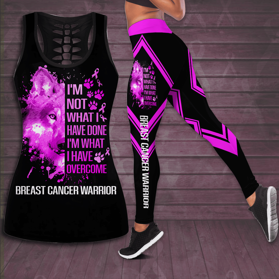 Breast Cancer Awareness 'I'm Not What I Have Done I'm What I Have Overcome' Hollow Tank Top &amp; Leggings Set QUY4917