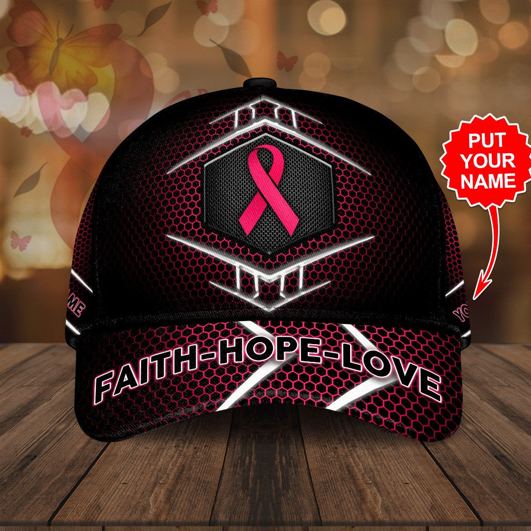 Personalized Breast Cancer Awareness "Faith Hope Love" Printed Hat _ TH3412