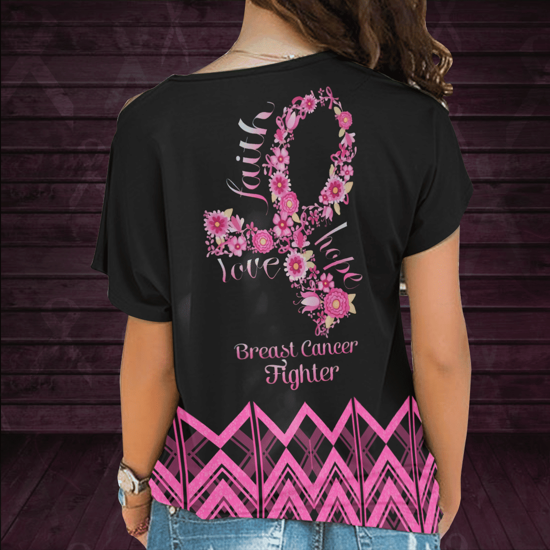 Breast Cancer Awareness Butterfly One Shoulder Shirt THAOVTT780