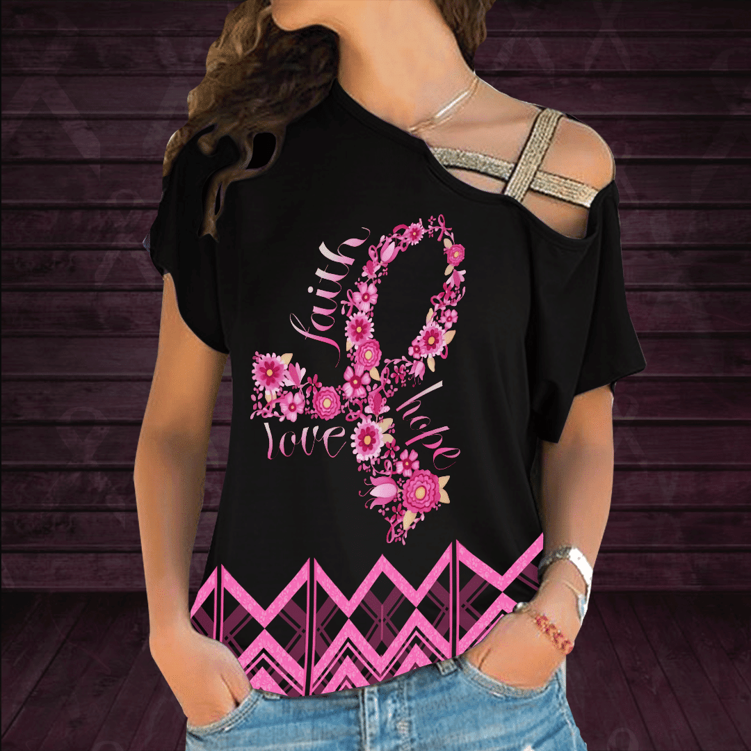 Breast Cancer Awareness Butterfly One Shoulder Shirt THAOVTT780