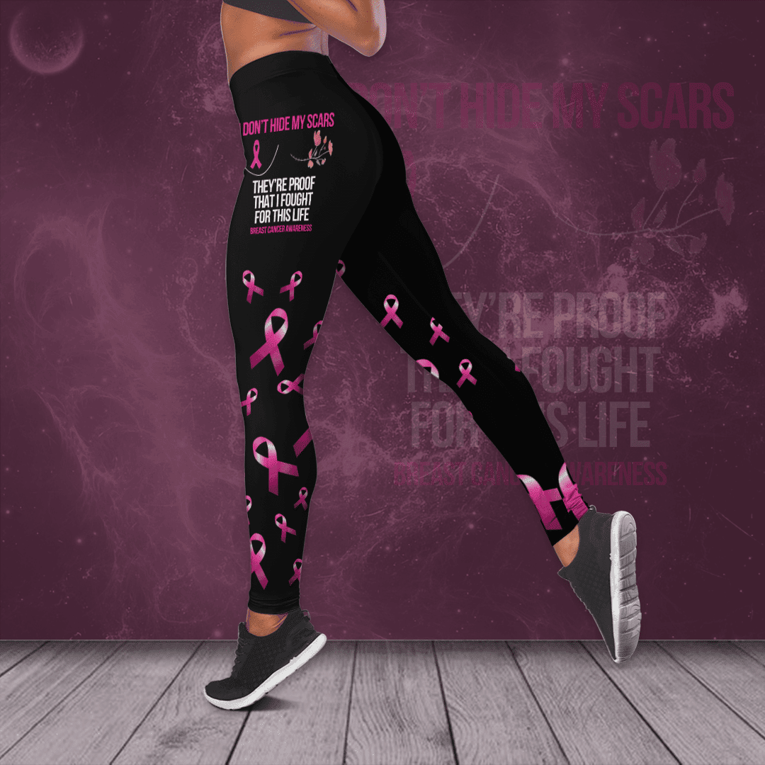 Breast Cancer Awareness 'I Don’t Hide My Scars' Hollow Tank Top &amp; Leggings Set THAOVTT414