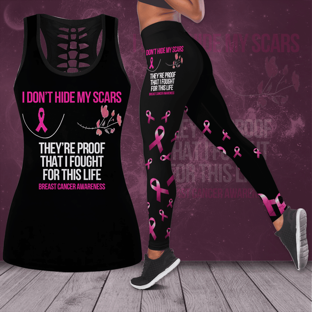 Breast Cancer Awareness 'I Don’t Hide My Scars' Hollow Tank Top &amp; Leggings Set THAOVTT414