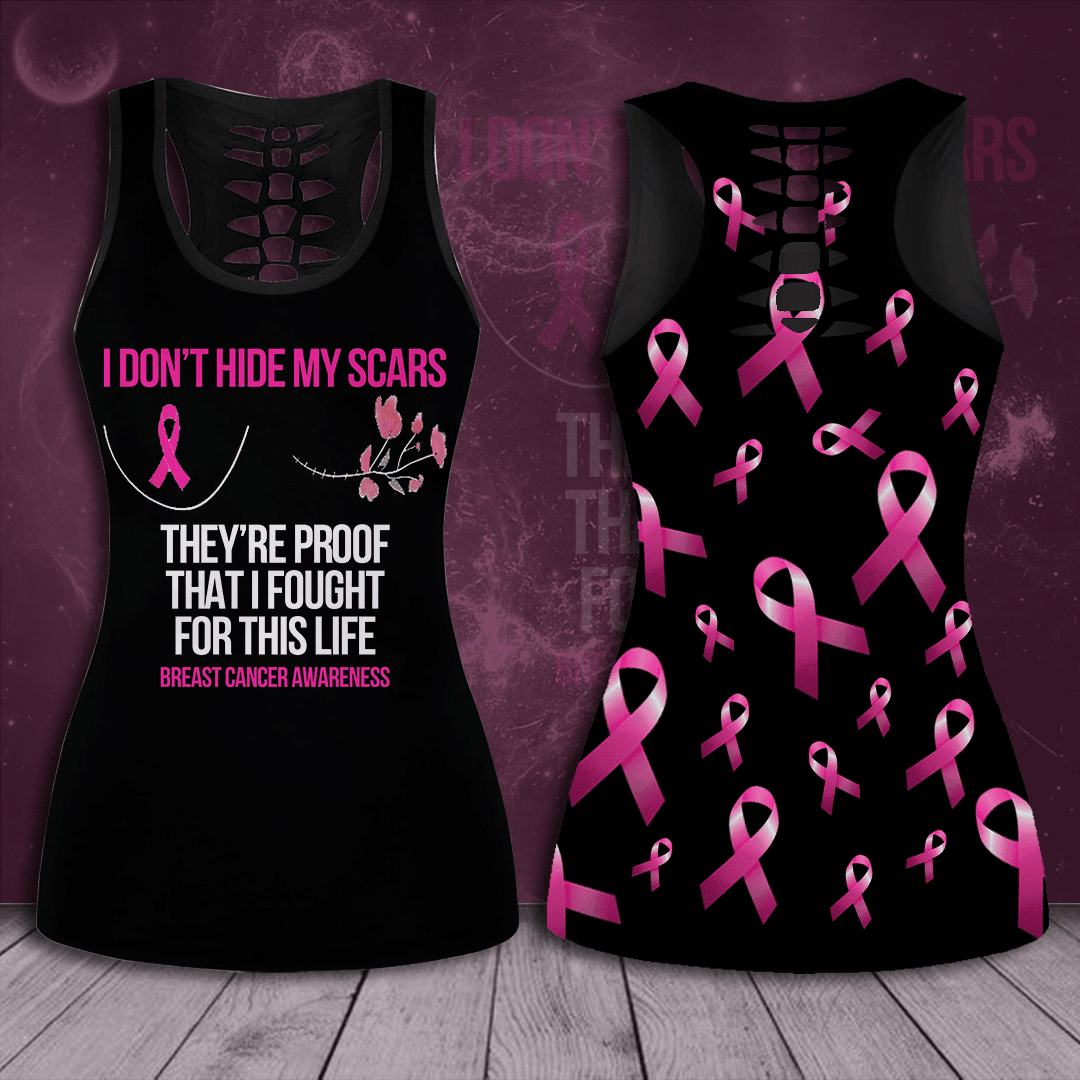 Breast Cancer Awareness 'I Don’t Hide My Scars' Hollow Tank Top &amp; Leggings Set THAOVTT414